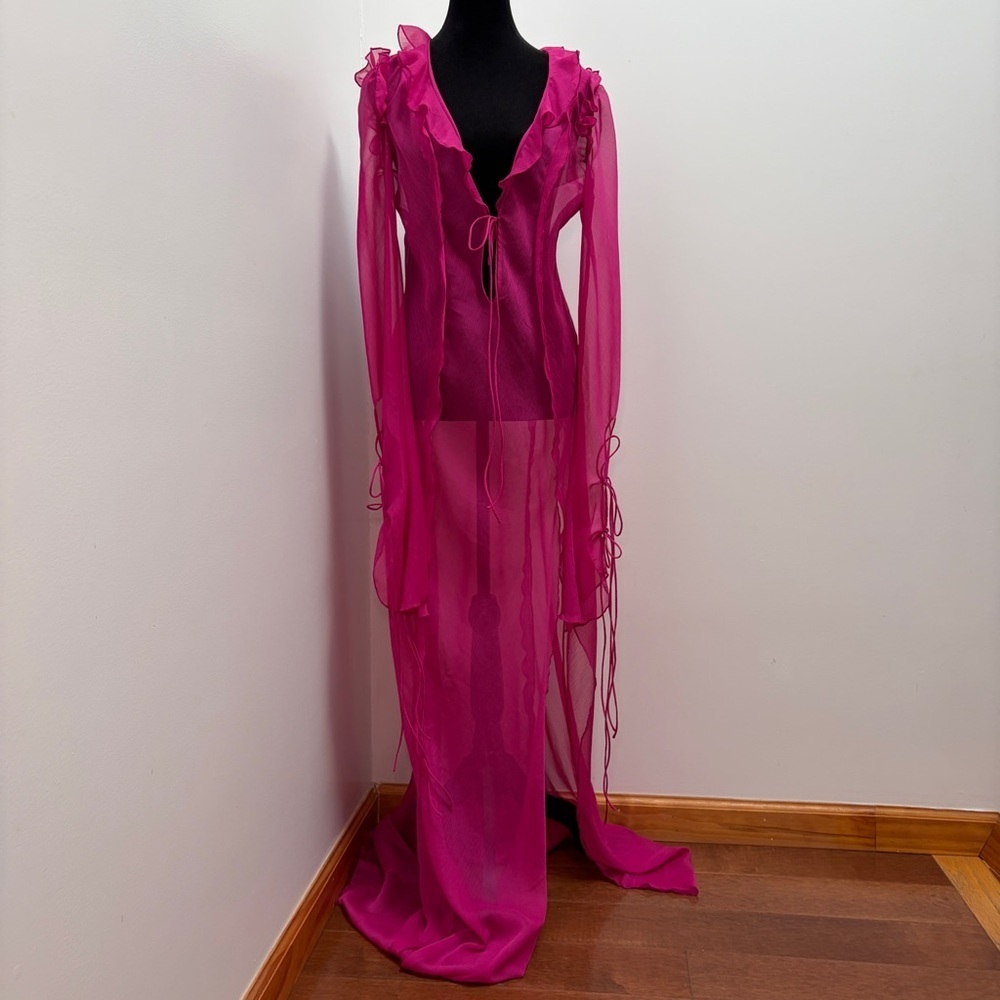 Rat & Boa- FARRETTI DRESS PINK Size Large Sheer Beach Cover Up - Picture 5 of 15